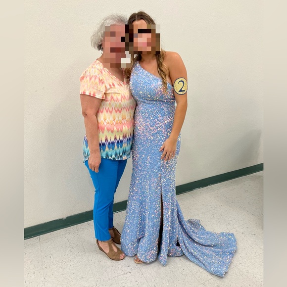 Sherri Hill One Shoulder light blue Sequin Long Sz 8 Prom Pageant Dress - Picture 8 of 8